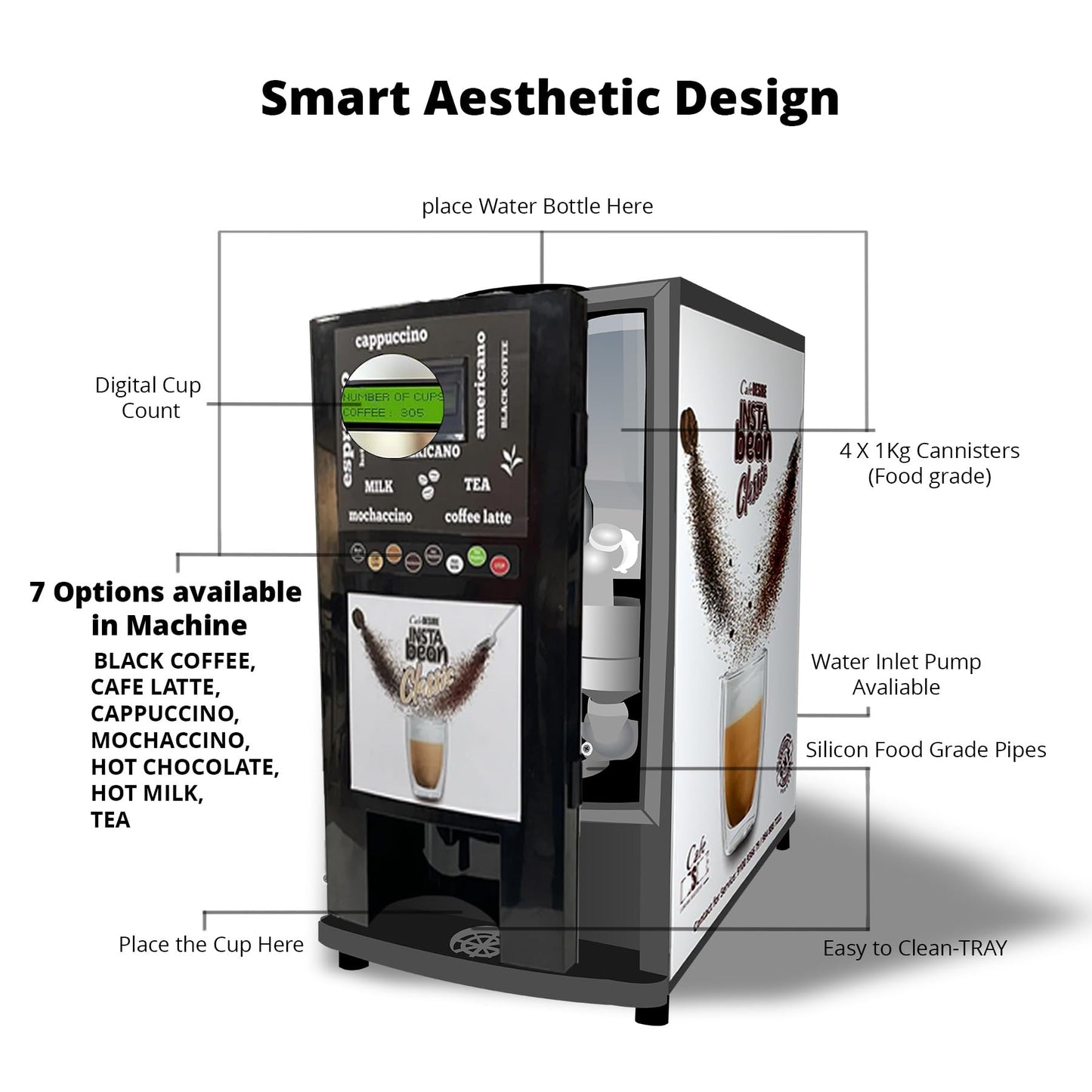Insta Bean Classic Coffee Tea Vending Machine - 7 Options